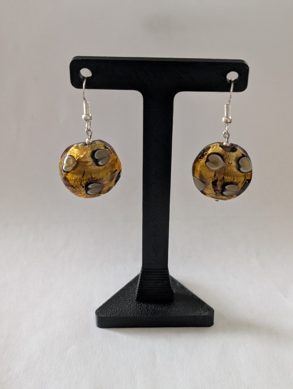 Gold Heart Lampwork Glass Earrings • Sterling Silver Hooks • Handmade Glass Bead